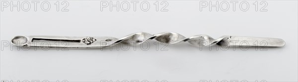 Silversmith: P. Scholeafter:, Silver twisted ear spoon, ear spoon silver, forged Short and flat handle twisted handle flattened