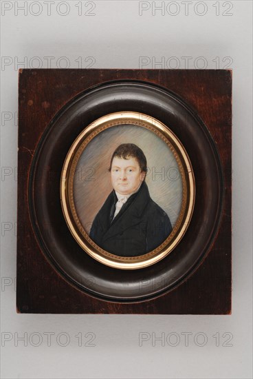 Portrait miniature by Samuel Dunlop, portrait miniature painting footage wood paint watercolor ivory ivory backing, clear size