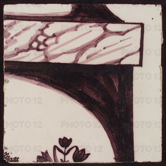 Purple tile of tile pilaster with top of woman holding flowers, tile pilaster footage fragment ceramics pottery glaze, baked 2x