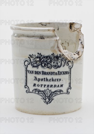 Pharmacy jar, ointment jar with imprint Van den Brandt & Eickma Rotterdam, apothecary jar ointment jar holder soil find ceramic