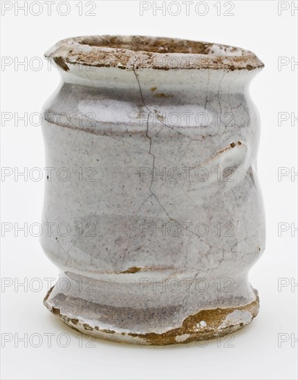Pottery ointment jar, cylindrical model with constrictions, entirely white glazed, ointment jar pot holder soil find ceramic