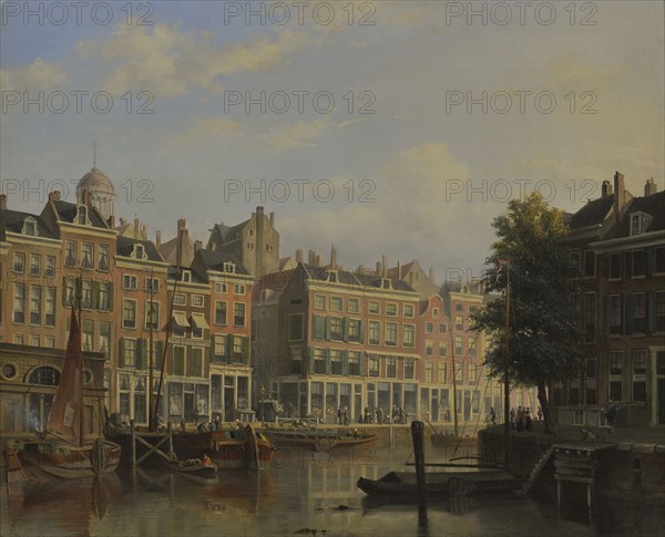 Marinus van Raden, Rotterdam cityscape: Kolk and Steigerse gract, canal, cityscape painting imagery linen oil paint, Oil