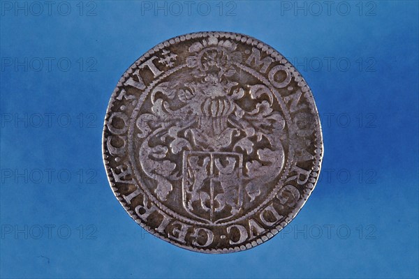 Gehelmde rijksdaalder or prinsendaalder, Gelderland, 1599, prince thaler currency money swap silver, minted, 1599 VIGILATE. DEO