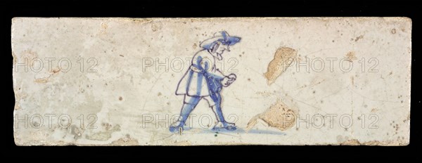 Border tile, painted with blue, male figure, border tile wall tile tile material ceramics earthenware glaze, baked 2x glazed