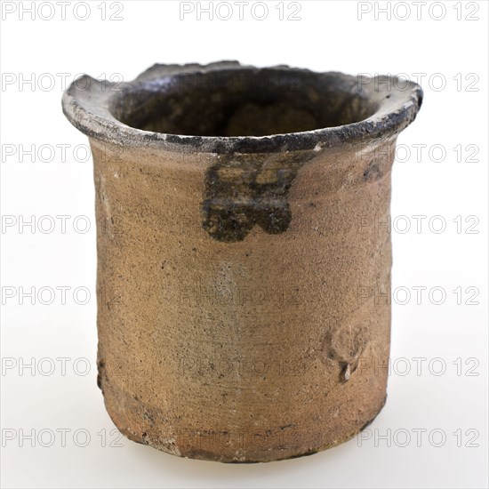 Pottery ointment jar, cylindrical model, gray shard, internally glazed, ointment jar pot holder soil find ceramic earthenware