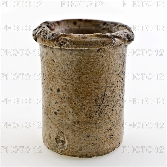 Stoneware ointment jar, cylindrical model, entirely gray and brown glazed, ointment jar pot holder soil find ceramic stoneware