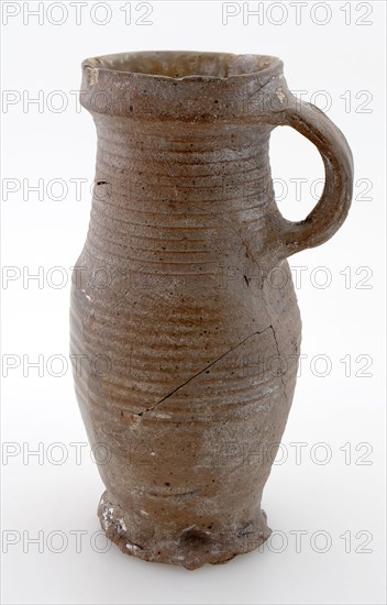 Stoneware jug, brown and unglazed, with wide band, on pinch, jug crockery holder soil find ceramic stoneware clay engobe, hand