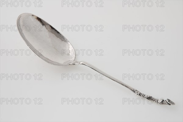 Bokkenpootlepel, goat's spoon spoon cutlery silver, forged cast Oval bake three-sided handle with end of goat's tail rat tail