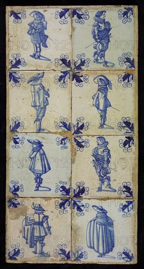 Tile field, eight tiles, blue on white, warriors, corner motif, vane leaf, tiled field wall tile tile footage ceramic