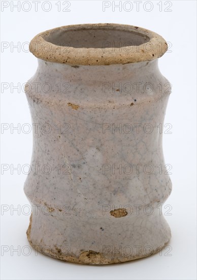 Pottery ointment jar, lightly tapered with three necking, white pink glazed, ointment jar pot holder soil find ceramic