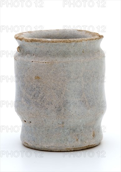 Pottery ointment jar, cylindrical with three constrictions, glazed in gray white, ointment jar pot holder soil find ceramic