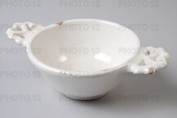 Earthenware bowl with two carved ears, white glazed, papkom bowl crockery holder soil find ceramic earthenware glaze tin glaze