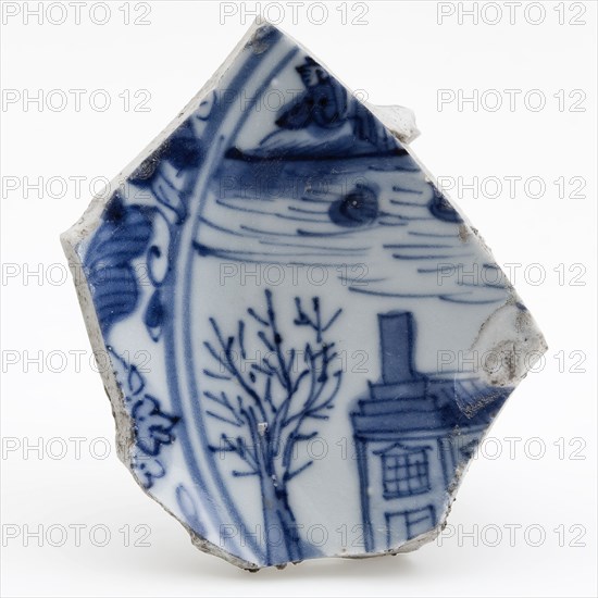 Fragment of Chinese porcelain dish with Dutch decor, plate dish bowl tableware holder soil find ceramic porcelain, hand-turned