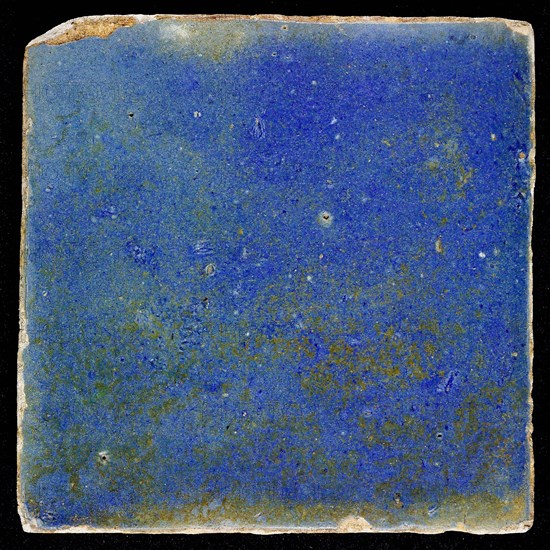 Plain blue floor tile or wall tile, wall tile? floor tile? tile sculpture ceramic earthenware glaze tin glaze, in shape made