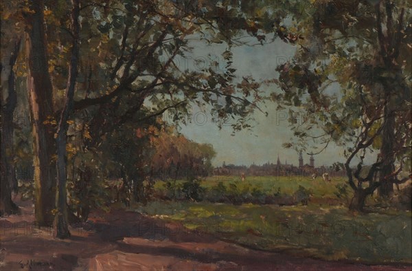 Gerard Altmann, Landscape with in the background Rotterdam, Land Hoboken, landscape painting visual material linen oil painting