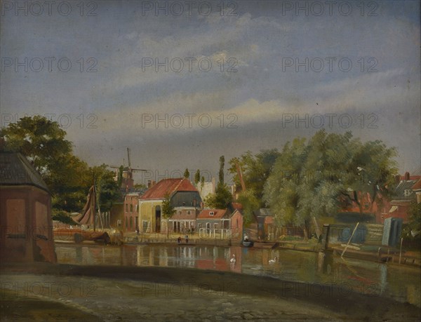 Jan Bikkers, Stroove seen from the direction of the Rotte, Rotterdam, cityscape painting footage paper oil, cityscape topography