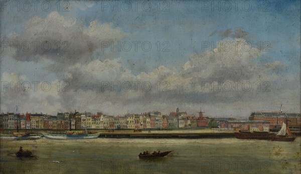 Jan Bikkers, Oosterkade with the far left the Rijksentrepot, Rotterdam, cityscape painting visual material paper oil painting