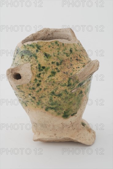 Stoneware feeding bottle partly green glazed, feeding bottle utensils equipment earth discovery ceramics earthenware glaze lead