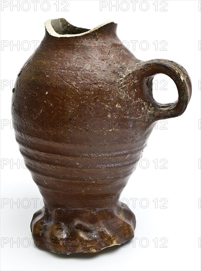 Funnel neck jug made of brown stoneware, funnel beaker cup drinking utensils tableware holder soil find ceramic stoneware clay