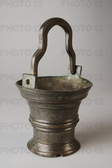 Holy water font with handle, holy water container liturgical vessel holder copper bronze, religion