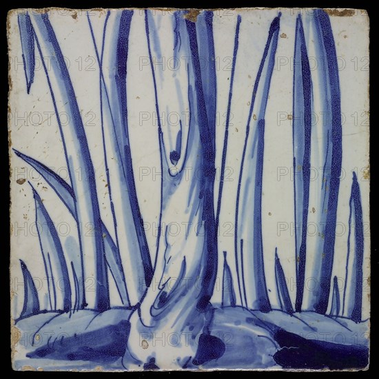 Blue tile of chimney pilaster: stem, petioles, chimney pilaster tile pilaster footage fragment ceramics pottery glaze, Three