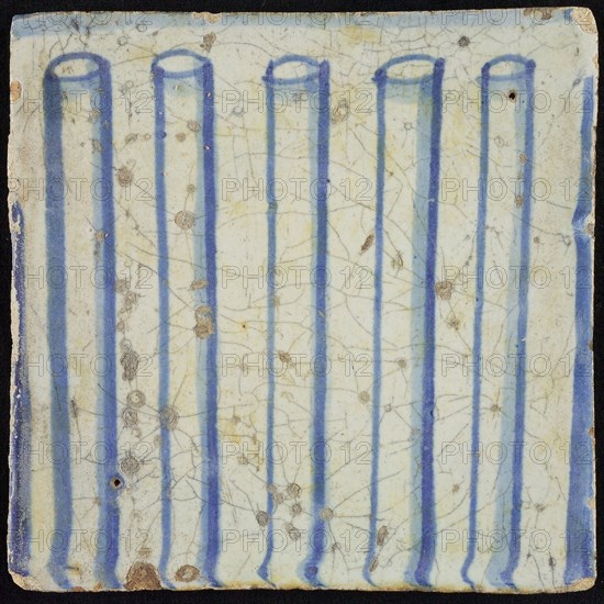 Tile of chimney pilaster, blue on white, part of column with cannelure, chimney pilaster tile pilaster footage fragment ceramics