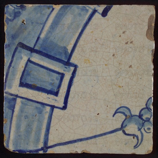 Tile with blue bow and flower type, tile pilaster footage fragment ceramic earthenware glaze, 50