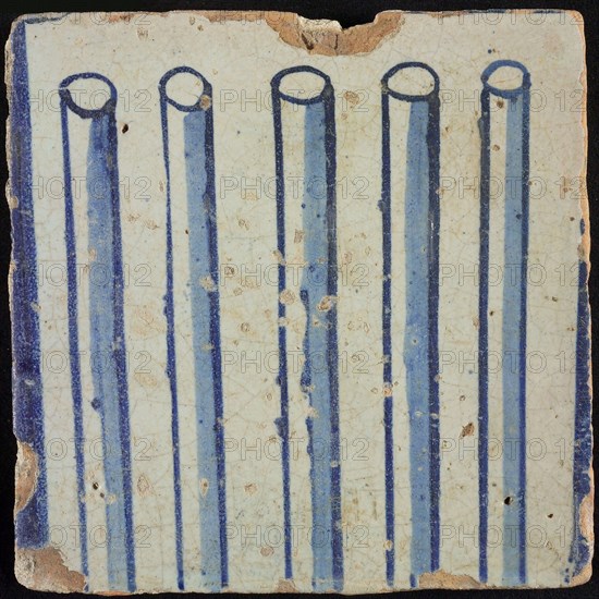 Tile of chimney pilaster, blue on white, part of column with cannelure, chimney pilaster tile pilaster footage fragment ceramics