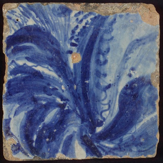 Tile with blue painting, tile pilaster footage fragment ceramics pottery glaze, d 1.3