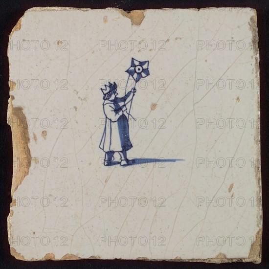 Scene tile, child's play, Epiphany, wall tile tile sculpture ceramic earthenware glaze, baked 2x glazed painted Blue on white