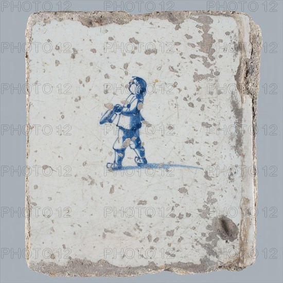 Scene tile, child's play with hat, possible playing, wall tile tile sculpture ceramic earthenware glaze, baked 2x glazed painted