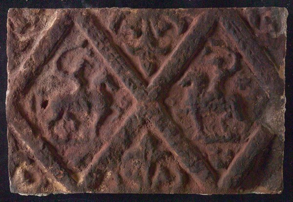 Hearthstone, from Antwerp Belgium, without frame, with two knights on horseback, hearth fireplace part ceramics brick, baked