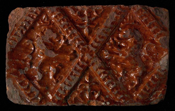 Hearthstone, from Antwerp Belgium, without frame, with lions in the window, fireplace stone component ceramics brick glaze