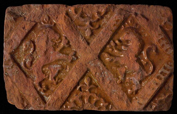 Hearthstone, from Antwerp Belgium, without frame, with lions in the window, fireplace stone part ceramic brick glaze, baked