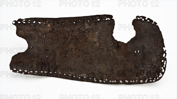 Sole of leather shoe with flat nose and with sewing holes along edges, sole shoe footwear clothing part soil find leather
