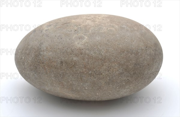 Gray smooth boulder with round shape, tool kit soil find natural stone stone, Even stone oval and round has circular traces