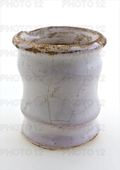 Pottery ointment jar, conical model with constrictions, entirely glazed in white, ointment jar pot holder soil find ceramic