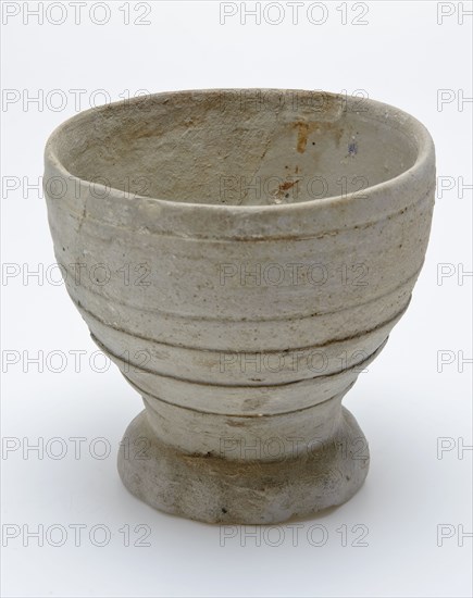 Stoneware cup on pinched foot, cup drinkware tableware holder soil find ceramic stoneware, hand turned stoneware cup gray shard