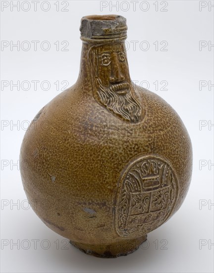 Brown Bartmann jug, also called Bellarmine jug, jug with beard mask ...