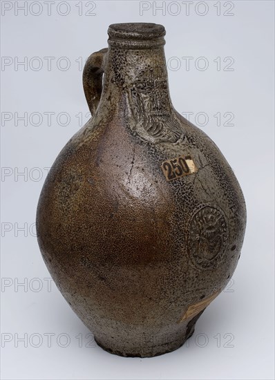 Bartmann jug, also called Bellarmine jug, with beard on the neck and oval cartouche, Bartmann juggejug tableware holder soil