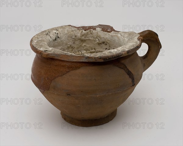 Pottery chamber pot, ease of use on stand, internal glazed, wide neck opening, pot holder sanitary soil find ceramic earthenware