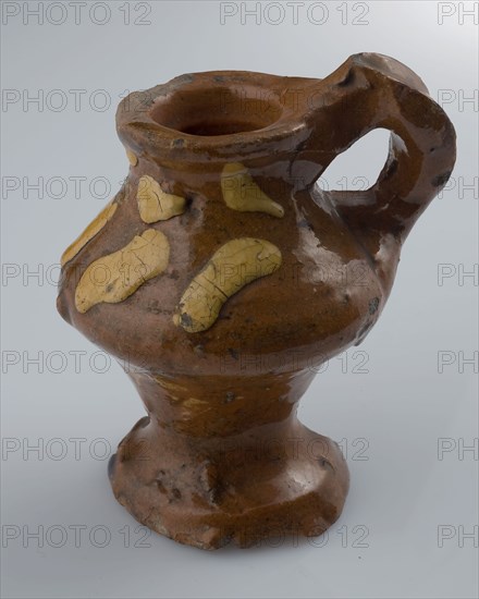 Pottery jug be used on stand foot, double conical with high band ear, sludge decoration, jug crockery holder toy relaxant soil