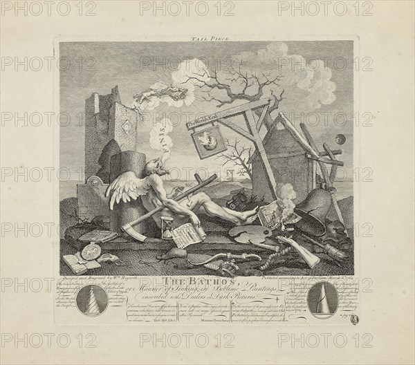 Tailpiece, or the Bathos, April 1764, William Hogarth, English, 1697-1764, England, Etching and engraving in black on cream wove paper, 315 × 335 mm (plate), 422 × 472 mm (sheet)