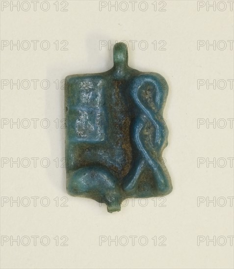 Plaque Amulet with the Name of the God Ptah, Third Intermediate Period, Dynasty 21–25 (1070–656 BC), Egyptian, Egypt, Faience, 1.5 × 1 × 0.2 cm (9/16 × 3/8 × 1/16 in.)