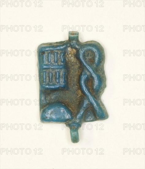 Plaque Amulet with the Name of the God Ptah, Third Intermediate Period, Dynasty 21–25 (1070–656 BC), Egyptian, Egypt, Faience, 1.5 × 1 × 0.2 cm (9/16 × 3/8 × 1/16 in.)