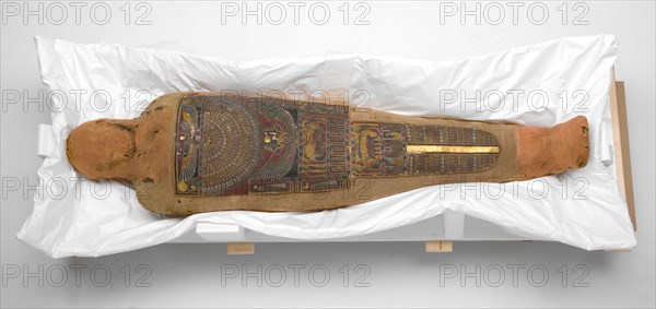 Mummy of a Man, Ptolemaic Period (about 2nd–1st century BC), Egyptian, Egypt, Linen, cartonage, human remains, 38.1 × 175.3 × 49.5 cm (15 × 69 × 19 1/2 in.) (appro×.)