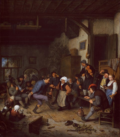 Merrymakers in an Inn, 1674, Adriaen van Ostade, Dutch, 1610–1685, Holland, Oil on panel, 18 3/8 × 16 1/8 in. (46.7 × 41 cm)