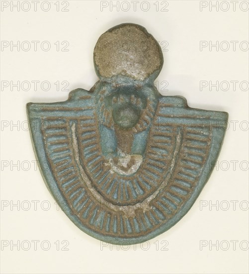 Pectoral Amulet of the Goddess Bastet, Late Period, Dynasty 26–30 (664–343 BC), Egyptian, Egypt, Faience, 4.13 × 3.81 × .64 cm (1 5/8 × 1 1/2 × 1/4 in.)