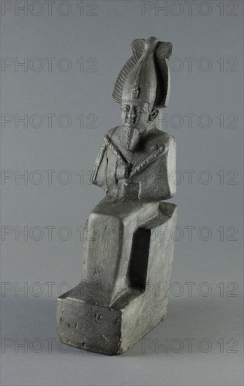 Statuette of the God Osiris Seated, Late Period, Dynasty 26–31 (664–332 BC), Egyptian, Egypt, Steatite, 28.9 × 7 × 11.43 cm (11 3/8 × 2 3/4 × 4 1/2 in.)