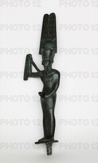 Statuette of the God Min, Late Period, Dynasties 26–31 (664–332 BC), Egyptian, Egypt, Bronze, 20.3 × 5.7 × 3.8 cm (8 × 2 1/4 × 1 1/2 in.)